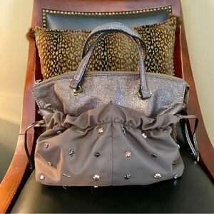 Gianni Bini metallic tan studded hobo drawstring tote bag